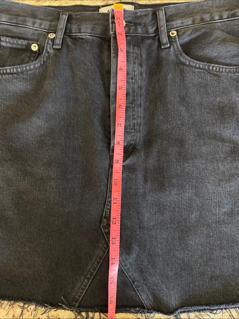 Agolde Mini Skirt Black Denim High Rise Raw Hem Button Front & 5 Pockets Sz 29 - Picture 9 of 9